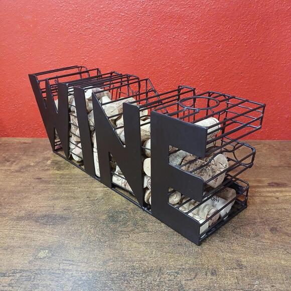 Decorative 15-Inch Metal Mesh Wine Cork Holder Basket, Brown, Corks Included - Picture 3 of 10